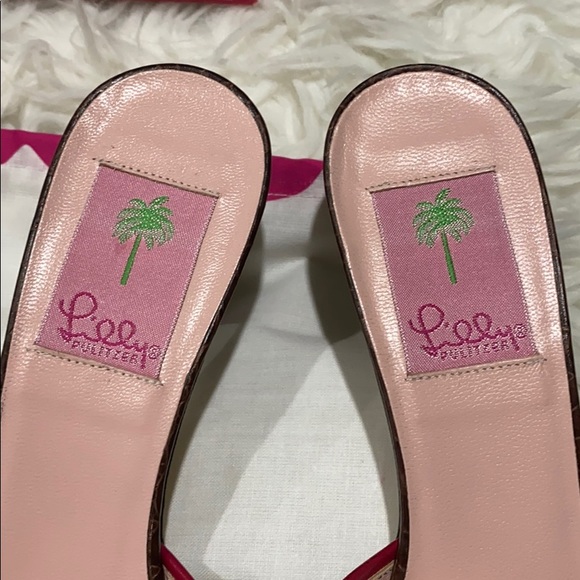 Lilly Pulitzer Louise Brown Croc Kitten Heel Mules - Picture 7 of 11